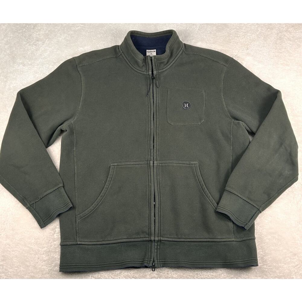 Hurley NIKE THERMA-FIT Jacket Sz XL Green Full Zip Mock Neck Collar Athletic